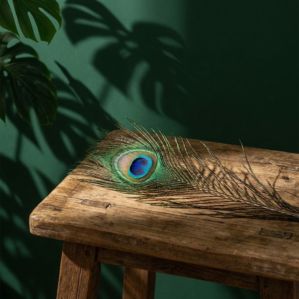 FUREVER365 HM-15 Peacock Feather Cat Teaser - Natural Iridescent Feathers High-Elasticity Steel Wand