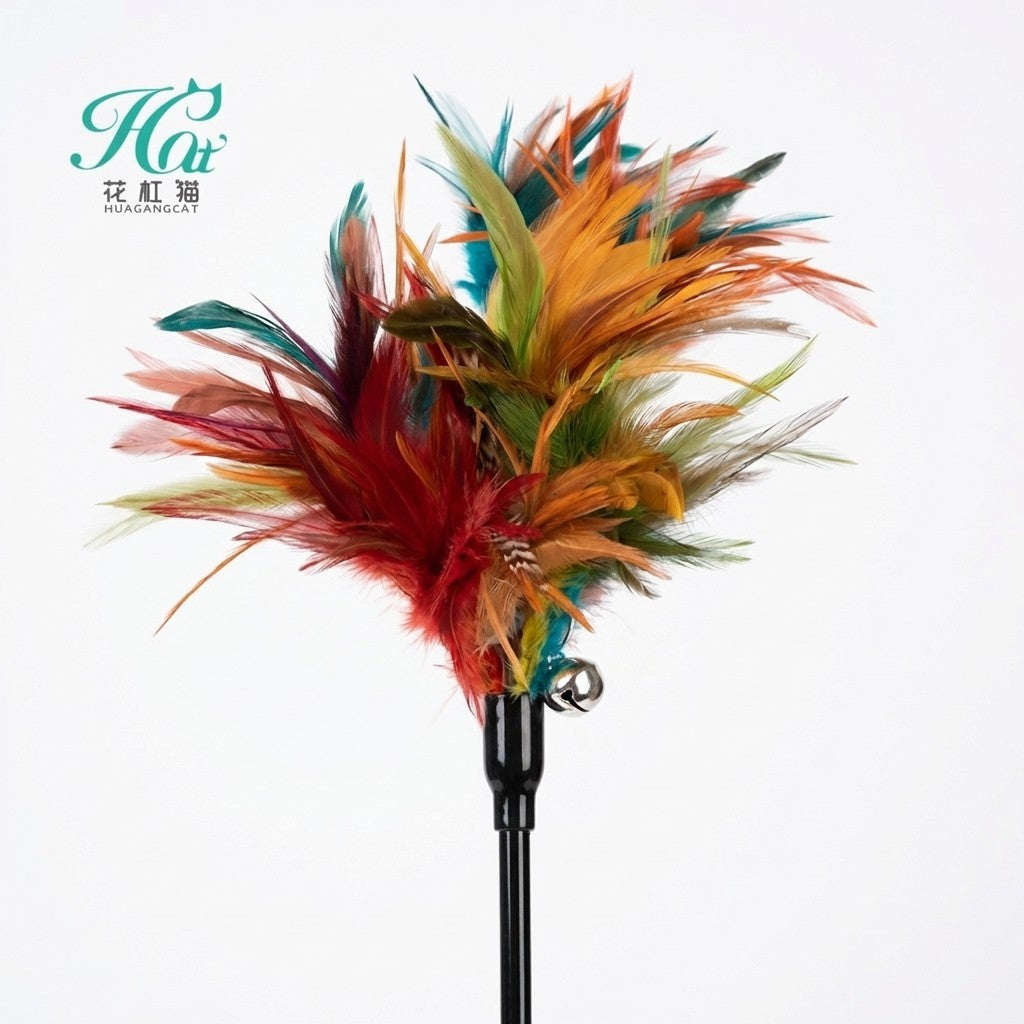 FUREVER365 YM-21 Long Feather Cat Teaser - Extra Long High-Elasticity Steel Wire Bouncing Wand Toy