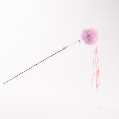 FUREVER365 TM-08 Rabbit Fur Ball & Tassel Cat Teaser - Durable PVC Wand Bouncing Elastic Toy