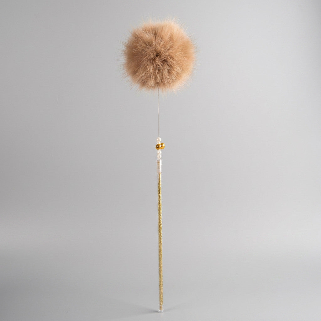 FUREVER365 HM-07 Premium Fox Fur Cat Teaser - Durable PVC Handle Long Steel Wire Bouncing Toy