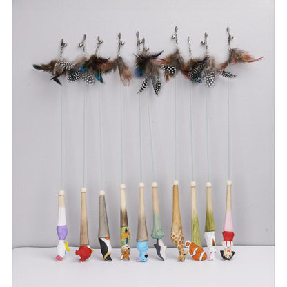 FUREVER365 YM-31 Creative Handle Cat Teaser - Ergonomic Grip High-Elasticity Steel Wire Feather Toy