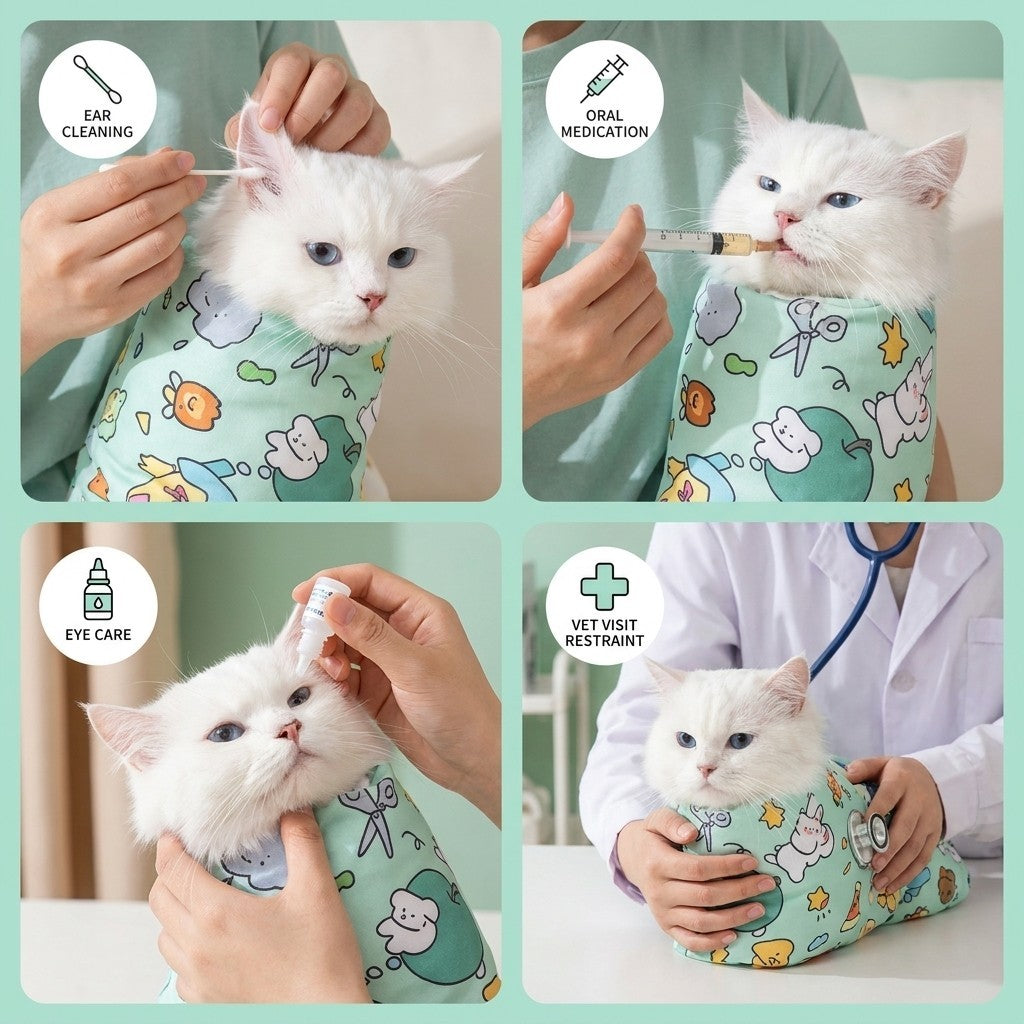 Self-Adhesive Cat Grooming Wrap Anti-Scratch Restraint Bag for Nail Trimming Ear Cleaning Wound Care