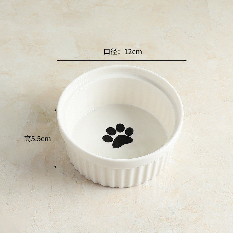 Elevated Ceramic Double Cat Bowl with Metal Stand 15° Tilted Neck Protection Anti-Vomiting Pet Feeder