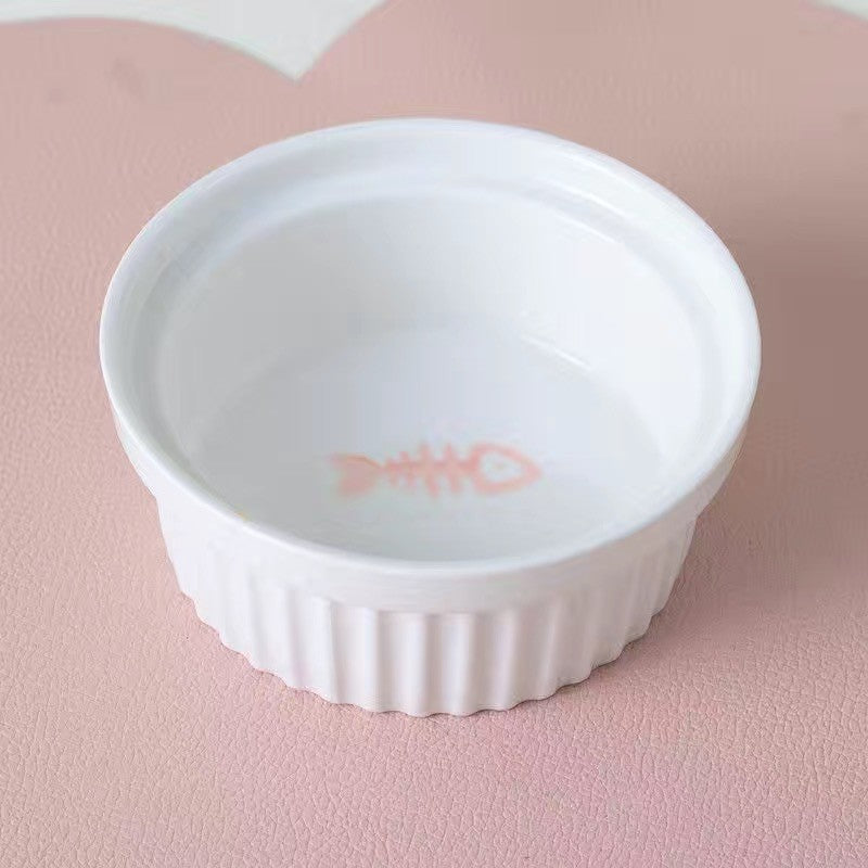 Elevated Ceramic Cat Bowl Tilted Neck Protection Double Bowl Anti-Black Chin Dog Food Water Feeder