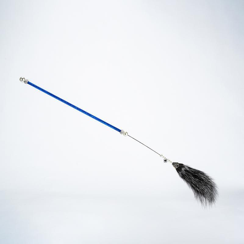 FUREVER365 HM-06 Premium Fox Fur Cat Teaser - Extra Fluffy Solid Wood Wand Bouncing Toy