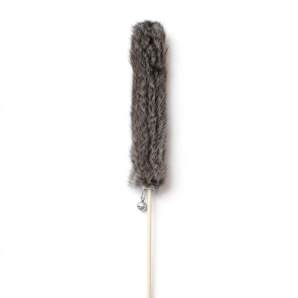 FUREVER365 TM-53 Real Rabbit Fur Cat Wand Teaser Toy Wheat Ear with Bell 60cm Mainan Kucing