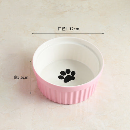Elevated Ceramic Double Cat Bowl with Metal Stand 15° Tilted Neck Protection Anti-Vomiting Pet Feeder
