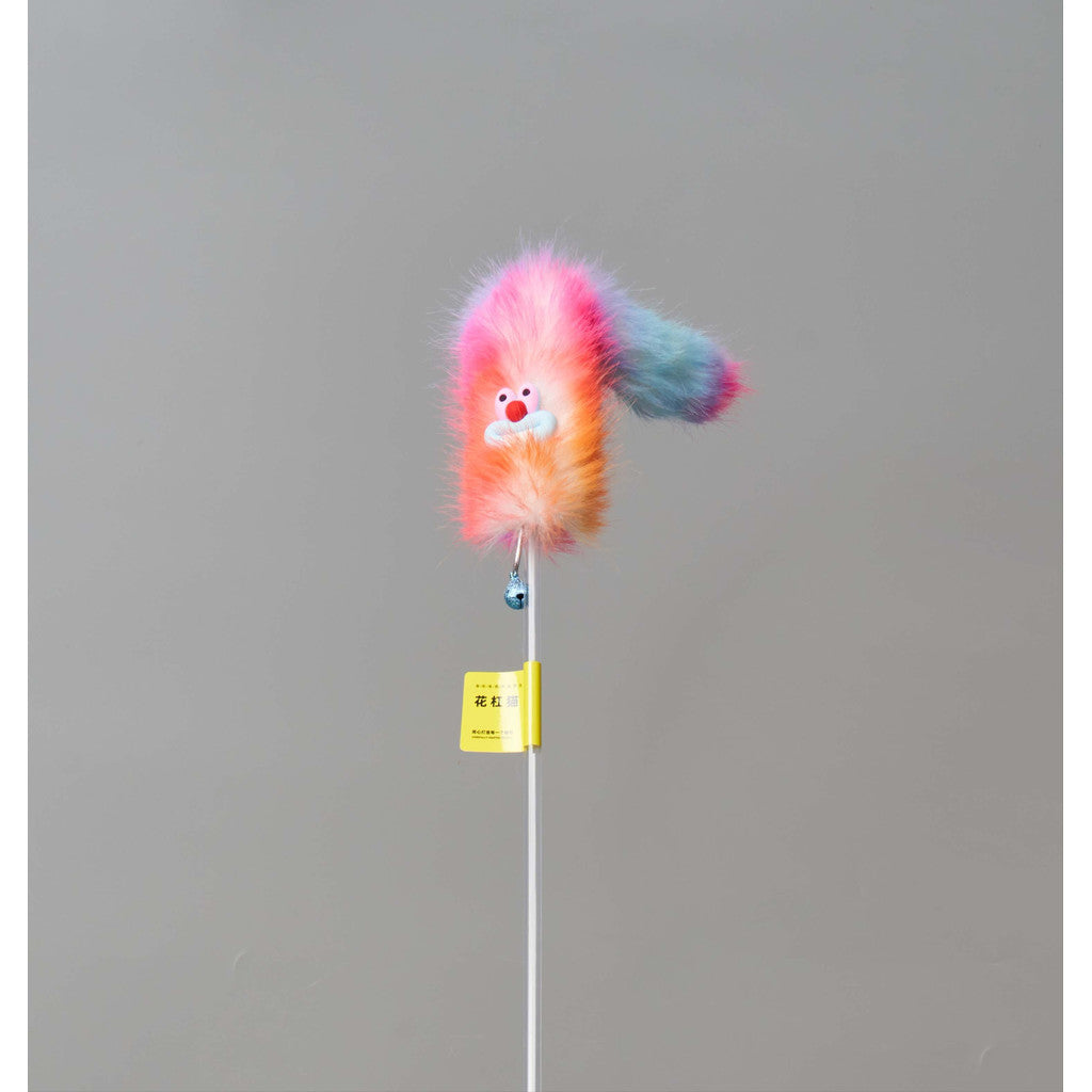 FUREVER365 100cm Rainbow Cat Teaser Wand - Extra Long Flexible Rod with Soft Squeaky Rainbow Tail