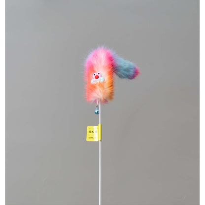 FUREVER365 100cm Rainbow Cat Teaser Wand - Extra Long Flexible Rod with Soft Squeaky Rainbow Tail