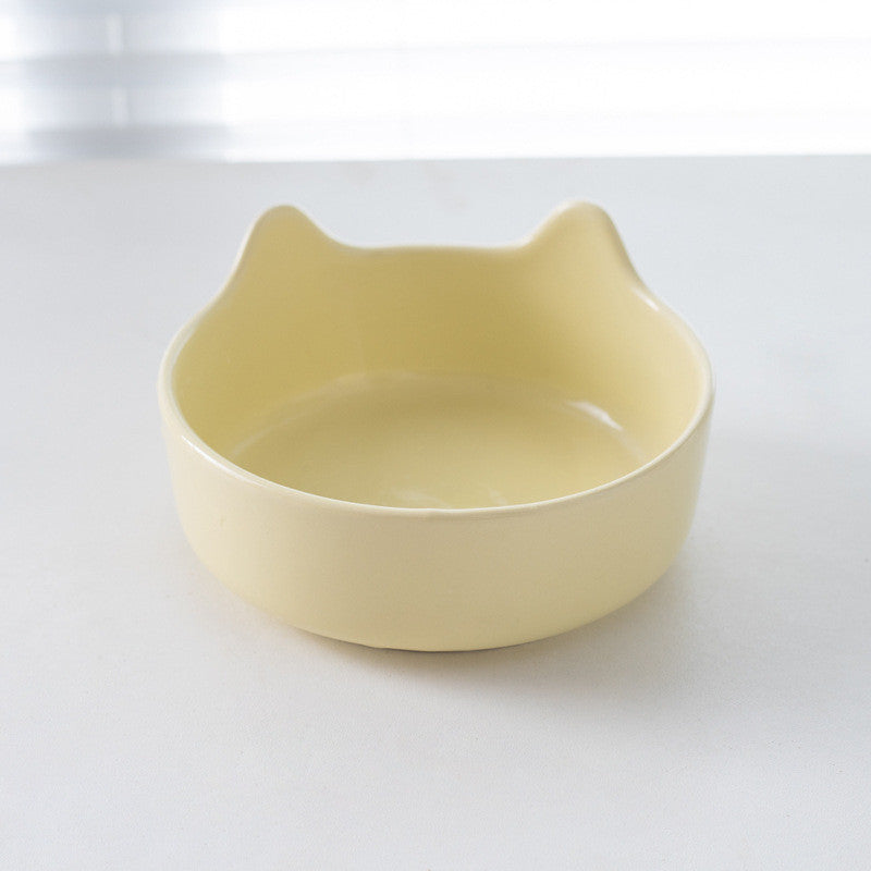 Premium Ceramic Cat Bowl with Wood Stand Anti-Black Chin Elevated Pet Dog Food Water Bowl Mangkuk Kucing