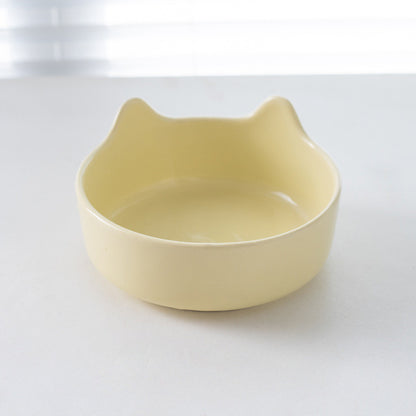 Premium Ceramic Cat Bowl with Wood Stand Anti-Black Chin Elevated Pet Dog Food Water Bowl Mangkuk Kucing
