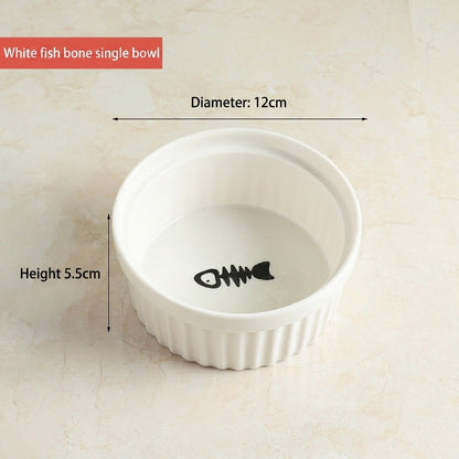 Kitten Specialized Ceramic Pet Bowl Anti-Black Chin Food Water Basin with Bamboo Stand Mangkuk Kucing
