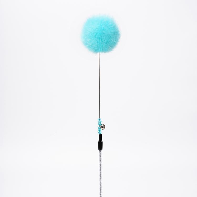 FUREVER365 TM-22 Rabbit Fur Ball Cat Teaser - Agile Short Wand High-Elasticity Steel Wire Toy