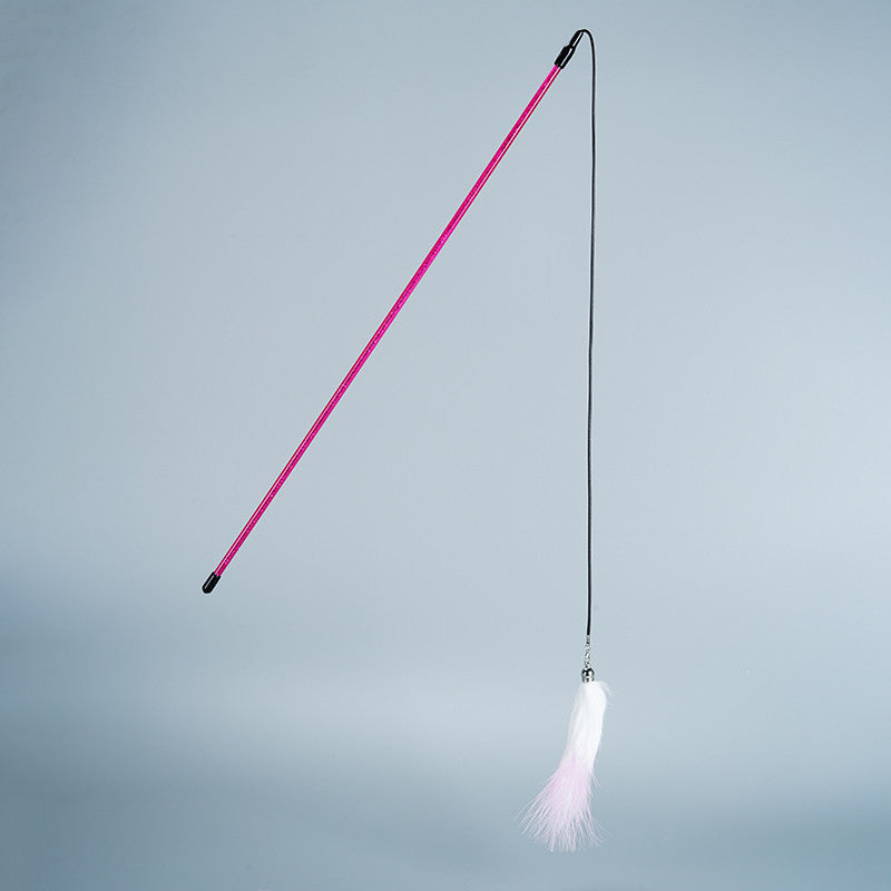 FUREVER365 TM-09 Rabbit Fur Wheat Ear Cat Teaser - Elastic Bouncing Rope Short Wand Interactive Toy
