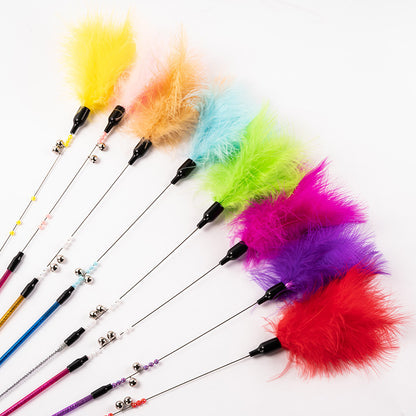 FUREVER365 YM-03 Feather Cat Teaser - High-Elasticity Steel Wire Bite-Resistant Interactive Wand Toy