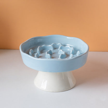 Ceramic Slow Feeder Cat Bowl Anti-Choke Dog Bowl Neck Protection Anti-Vomiting Elevated Pet Bowl