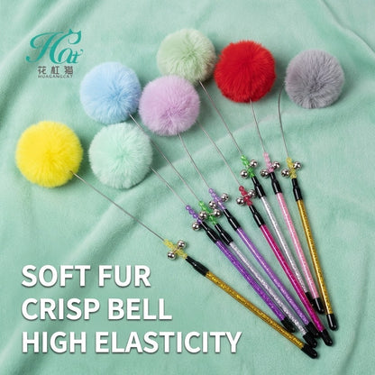 FUREVER365 TM-22 Rabbit Fur Ball Cat Teaser - Agile Short Wand High-Elasticity Steel Wire Toy