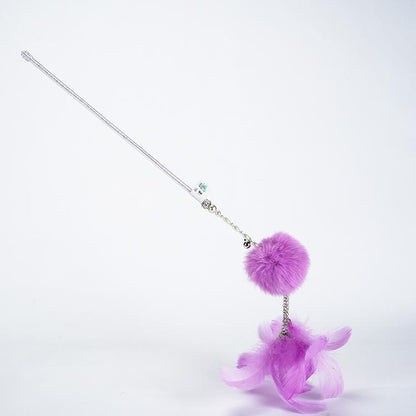 FUREVER365 TM-20 Fairy Wand Cat Teaser - Crystal Tube Handle Colorful Feather Tassel & Bell Toy