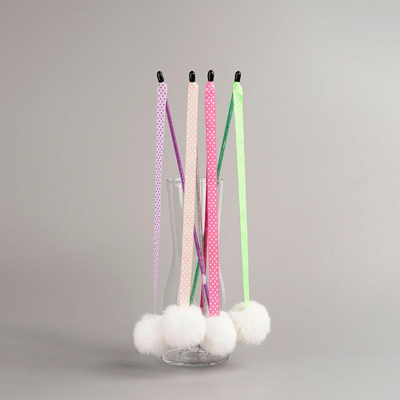 FUREVER365 TM-27 Ribbon Rabbit Fur Ball Cat Teaser - Durable PVC Wand Stylish Interactive Toy
