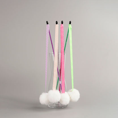 FUREVER365 TM-27 Ribbon Rabbit Fur Ball Cat Teaser - Durable PVC Wand Stylish Interactive Toy