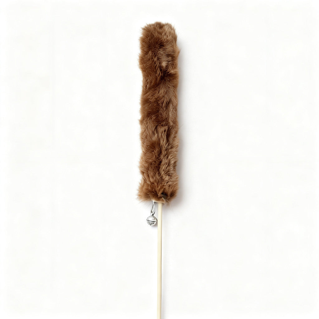 FUREVER365 TM-53 Real Rabbit Fur Cat Wand Teaser Toy Wheat Ear with Bell 60cm Mainan Kucing