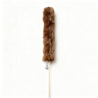 FUREVER365 TM-53 Real Rabbit Fur Cat Wand Teaser Toy Wheat Ear with Bell 60cm Mainan Kucing