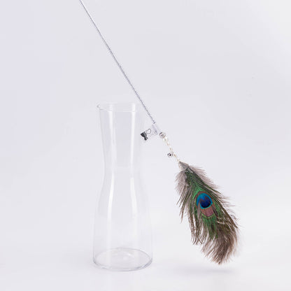 FUREVER365 HM-15 Peacock Feather Cat Teaser - Natural Iridescent Feathers High-Elasticity Steel Wand