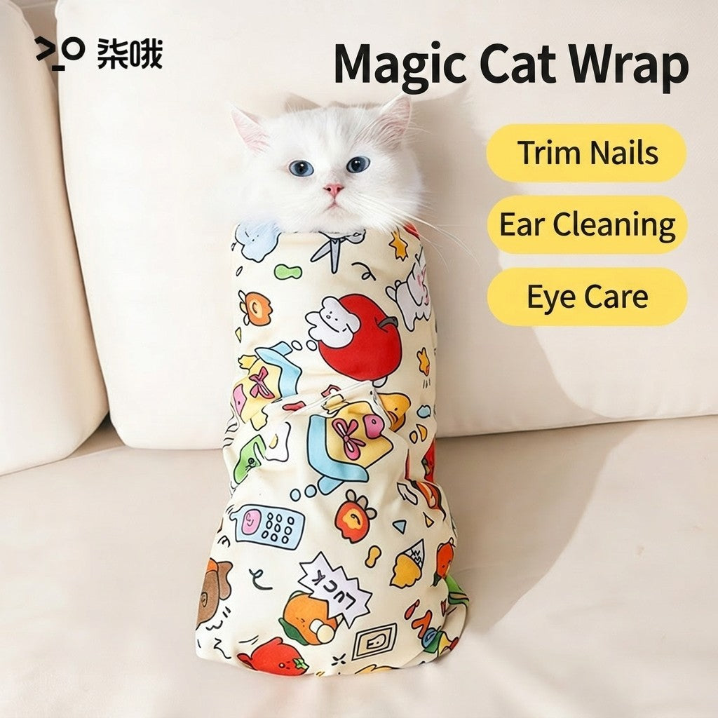 Self-Adhesive Cat Grooming Wrap Anti-Scratch Restraint Bag for Nail Trimming Ear Cleaning Wound Care