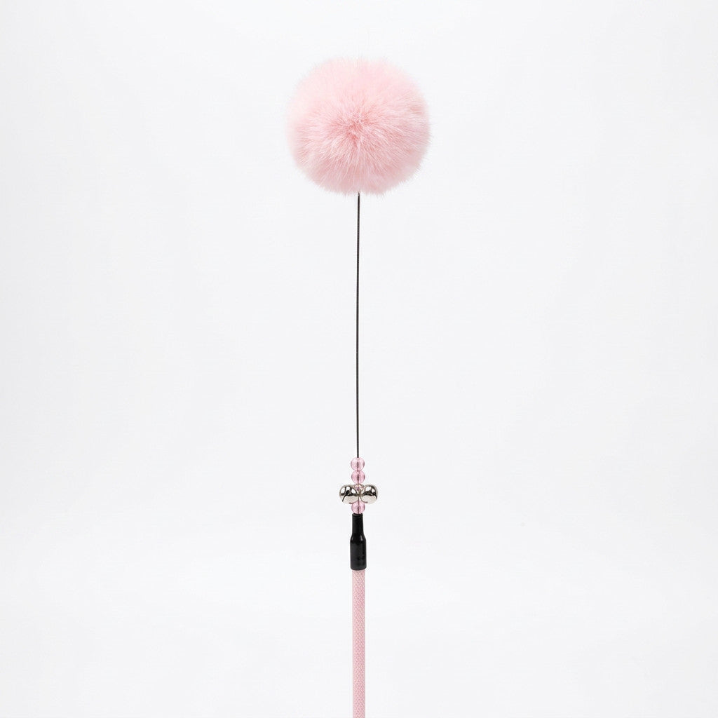 FUREVER365 TM-22 Rabbit Fur Ball Cat Teaser - Agile Short Wand High-Elasticity Steel Wire Toy