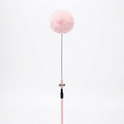 FUREVER365 TM-22 Rabbit Fur Ball Cat Teaser - Agile Short Wand High-Elasticity Steel Wire Toy