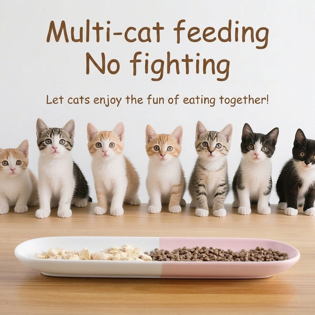 Ceramic Multi-Cat Food Plate Long Shallow Kitten Bowl Anti-Tip Neck Protection Snack Canned Food Tray