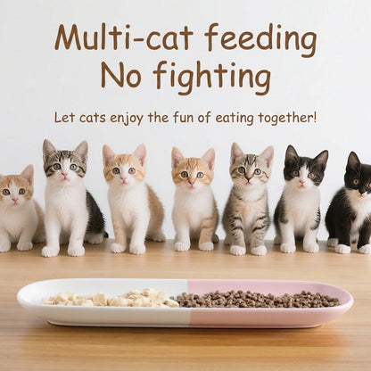 Ceramic Multi-Cat Food Plate Long Shallow Kitten Bowl Anti-Tip Neck Protection Snack Canned Food Tray