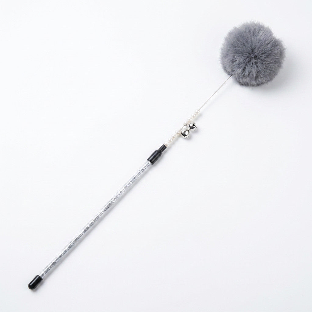 FUREVER365 TM-02Rabbit Fur Ball Cat Teaser - Extra Long Wand High-Elasticity Steel Wire Bouncing Toy