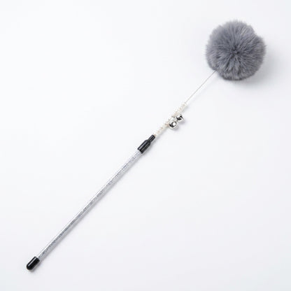 FUREVER365 TM-02Rabbit Fur Ball Cat Teaser - Extra Long Wand High-Elasticity Steel Wire Bouncing Toy