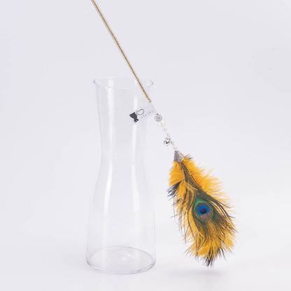 FUREVER365 HM-15 Peacock Feather Cat Teaser - Natural Iridescent Feathers High-Elasticity Steel Wand