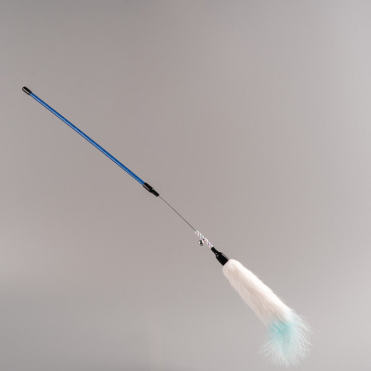 FUREVER365 TM-01 Colorful Rabbit Fur Teaser - High-Elasticity Steel Wire Squeaky Bell Cat Wand Toy