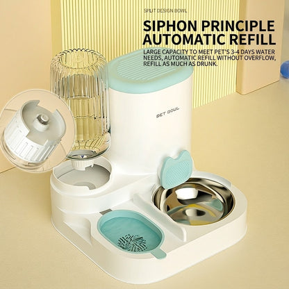 2-in-1 Automatic Pet Feeder Water Dispenser Set Integrated Cat Dog Food Bowl Gravity Waterer Bekas Makan