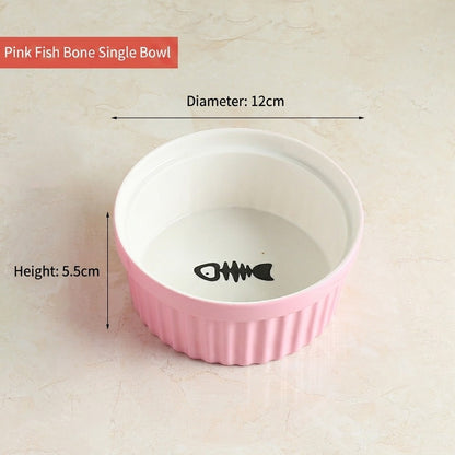 Kitten Specialized Ceramic Pet Bowl Anti-Black Chin Food Water Basin with Bamboo Stand Mangkuk Kucing