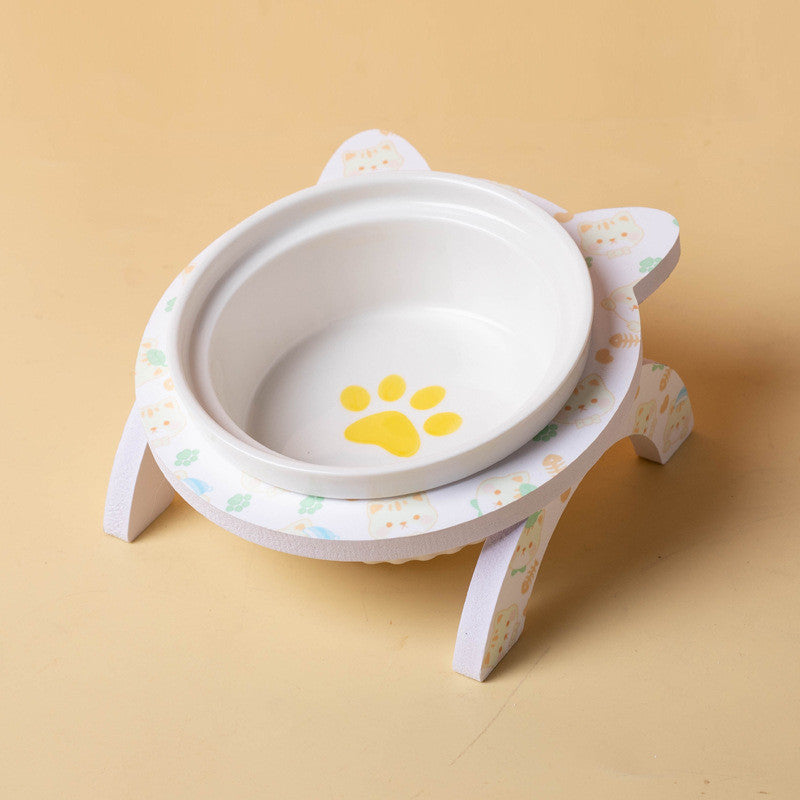 Elevated Ceramic Cat Bowl Tilted Neck Protection Double Bowl Anti-Black Chin Dog Food Water Feeder
