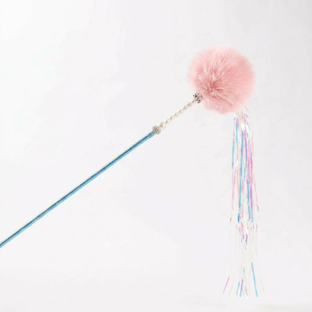 FUREVER365 TM-08 Rabbit Fur Ball & Tassel Cat Teaser - Durable PVC Wand Bouncing Elastic Toy
