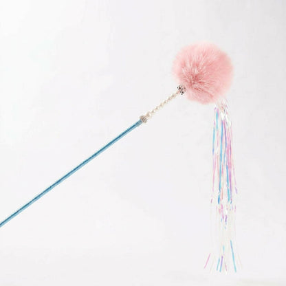FUREVER365 TM-08 Rabbit Fur Ball & Tassel Cat Teaser - Durable PVC Wand Bouncing Elastic Toy