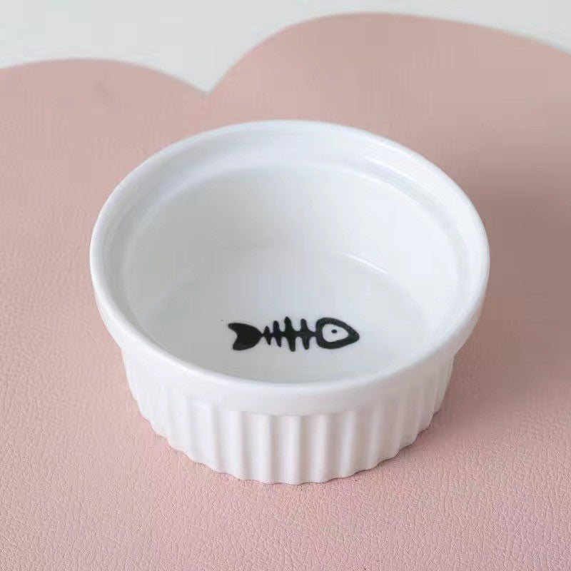 Elevated Ceramic Cat Bowl Tilted Neck Protection Double Bowl Anti-Black Chin Dog Food Water Feeder