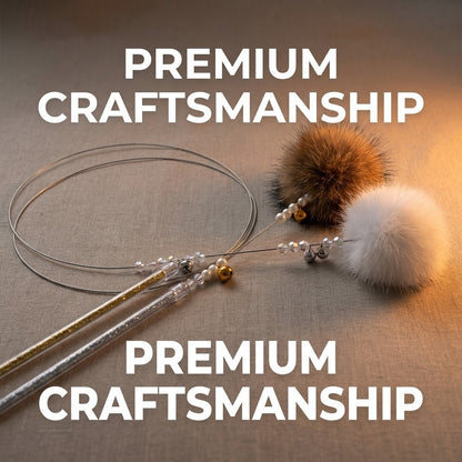FUREVER365 HM-07 Premium Fox Fur Cat Teaser - Durable PVC Handle Long Steel Wire Bouncing Toy