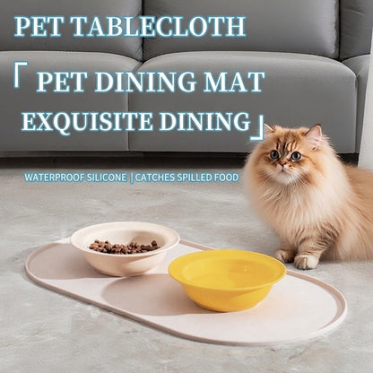 Oval Silicone Pet Placemat Waterproof Anti-Slip Food Bowl Mat Overflow Proof Easy Clean Alas Kucing