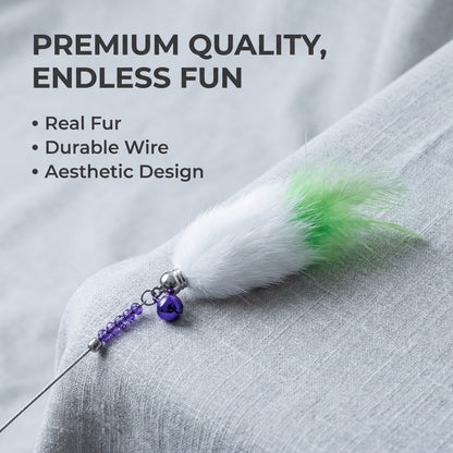 FUREVER365 TM-01 Colorful Rabbit Fur Teaser - High-Elasticity Steel Wire Squeaky Bell Cat Wand Toy
