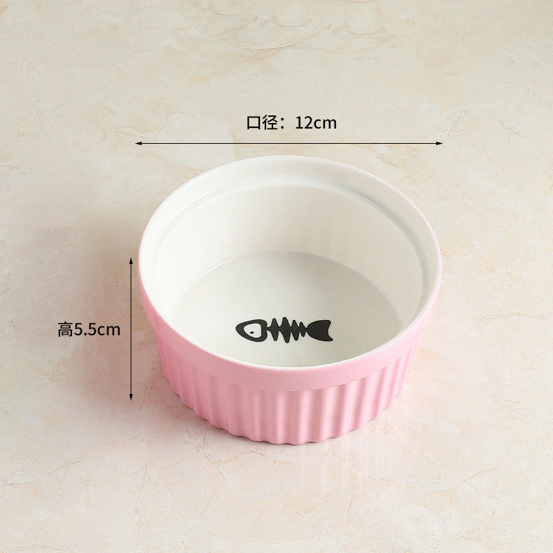 Elevated Ceramic Double Cat Bowl with Metal Stand 15° Tilted Neck Protection Anti-Vomiting Pet Feeder