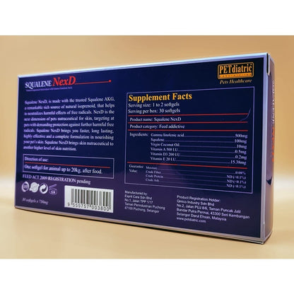 Squalene NexD -  Squalene and GLA. Skin vitamin and promotes anti inflammation properties for skin health.