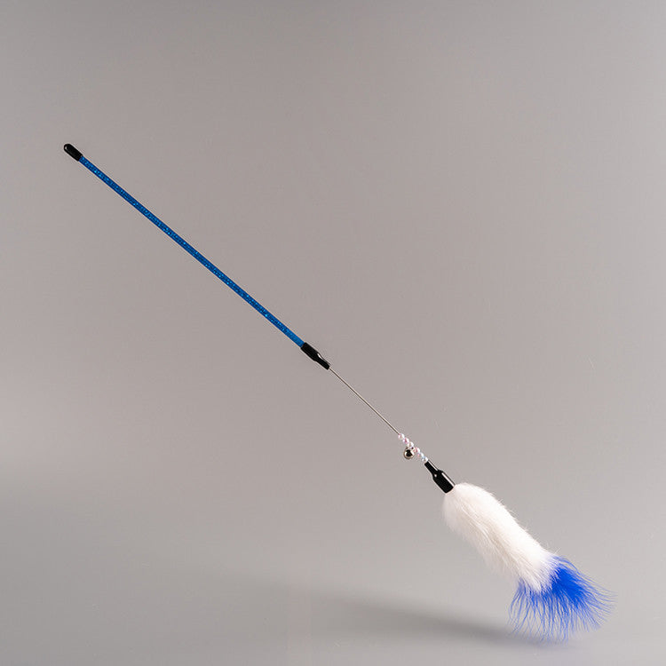 FUREVER365 TM-01 Colorful Rabbit Fur Teaser - High-Elasticity Steel Wire Squeaky Bell Cat Wand Toy
