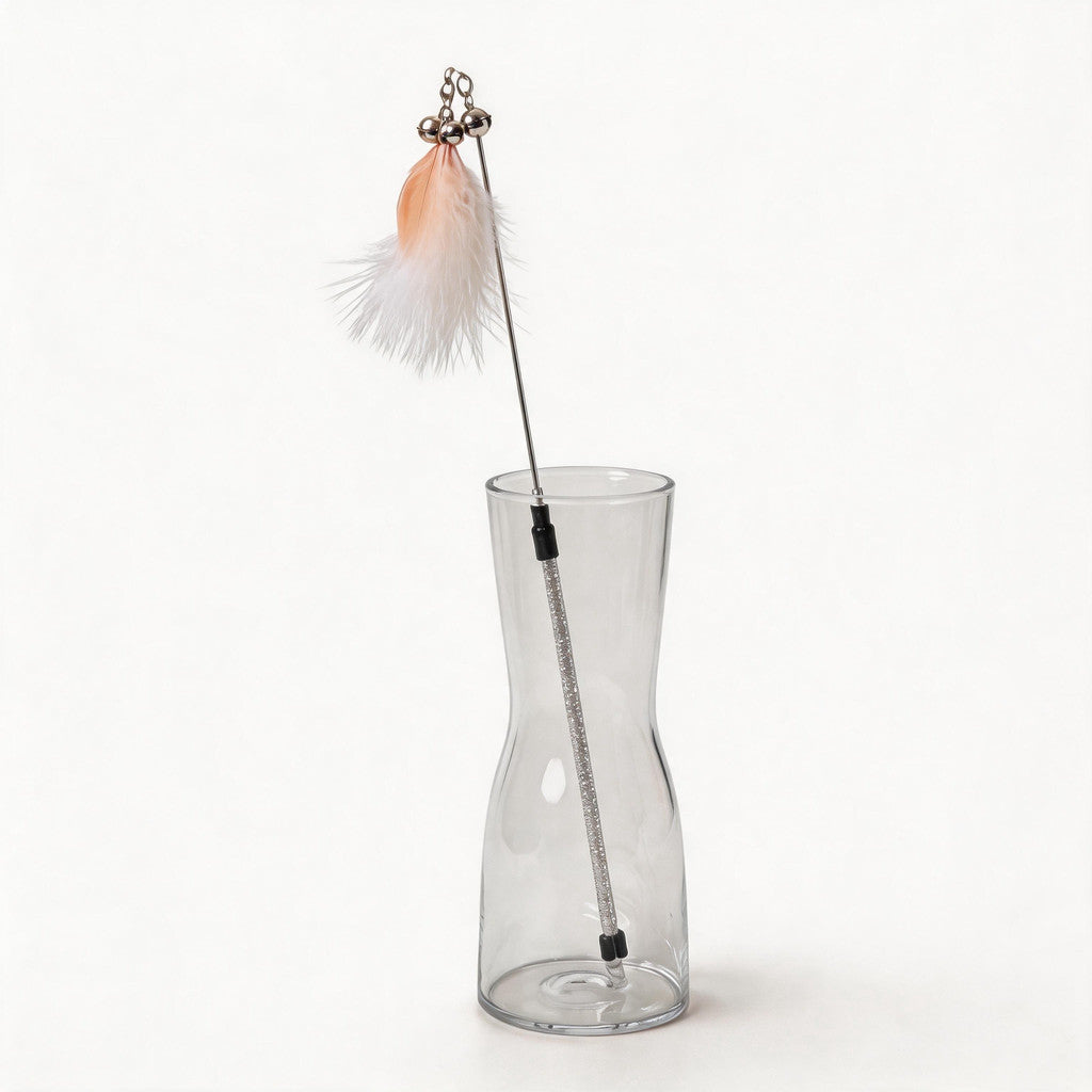 FUREVER365 TM-01 Colorful Rabbit Fur Teaser - High-Elasticity Steel Wire Squeaky Bell Cat Wand Toy