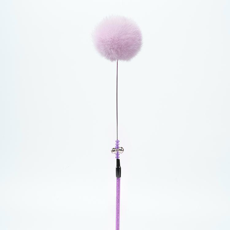 FUREVER365 TM-22 Rabbit Fur Ball Cat Teaser - Agile Short Wand High-Elasticity Steel Wire Toy